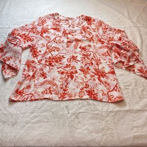 Violet + Claire Floral Orange/White Semi-Sheer Blouse Size XL
